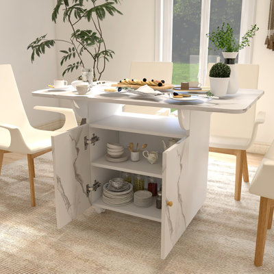 47" Wood Folding Dining Table With Storage Rack And Cabinet