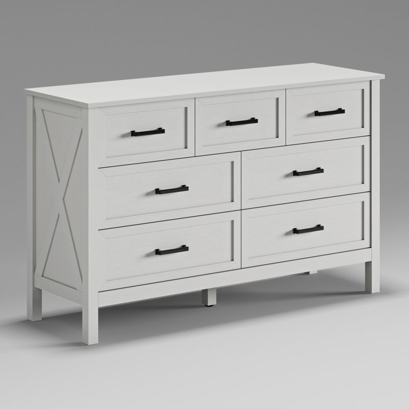 Modern 47" W 7 Drawer Dresser, White Dresser for Bedroom, , Soft-Close Drawers & Anti-Tip Design, White