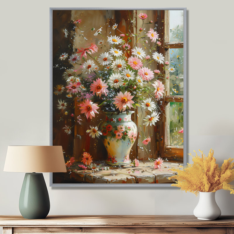 Marguerite blanche blanche, fleurs de marguerite - marguerites, art mural, H 32 po x l 24 po x P 1 po, Encadrement argenté