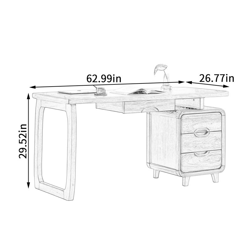 Solid Wood Practical 4-drawer Writing Desk 62.99in