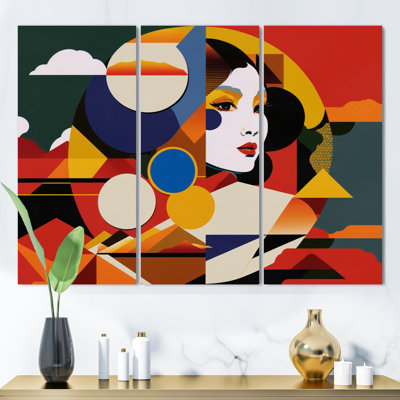 «Colorful Woman Portrait II», reproduction sur toile 3 pièces