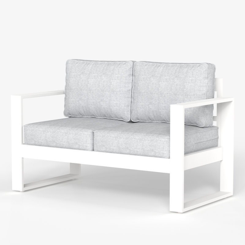 127cm Wide Metal Loveseat with Cushions, White Frame/White Cushion