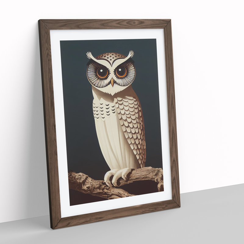 The Charming Owl - Framed Print, 46cm H x 34cm W x 2cm D, Walnut Framed