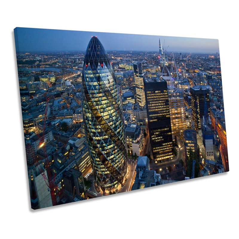 London City Skyline Gherkin - Wrapped Canvas Art Prints, 91.4cm H x 137.2cm W x 4cm D