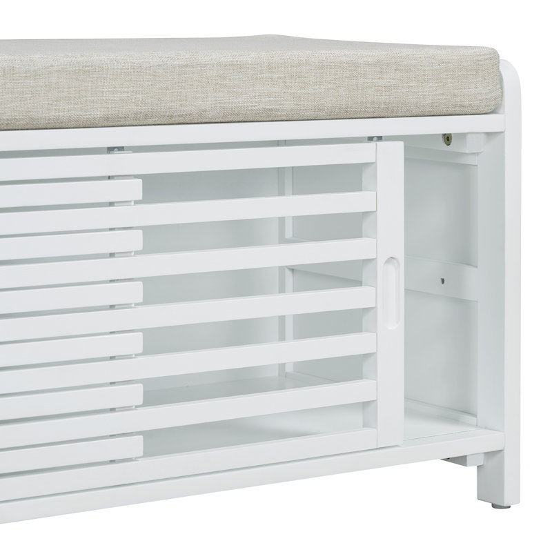 43" Distressed Shutter Storage Bench, Entryway Storage with Storage, White