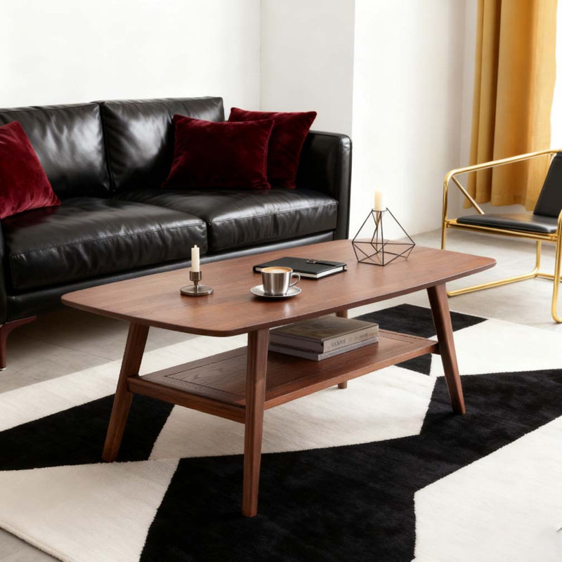 Table basse centrale 100% chêne massif, H 17,32 po x L 47,25 po x l 22,05 po, Bois naturel délavé