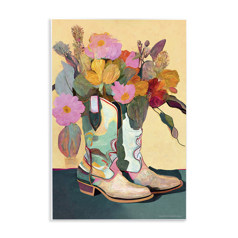 «Bright Cowgirl Florals», art mural sur bois par Reinders, H 15 po x l 10 po
