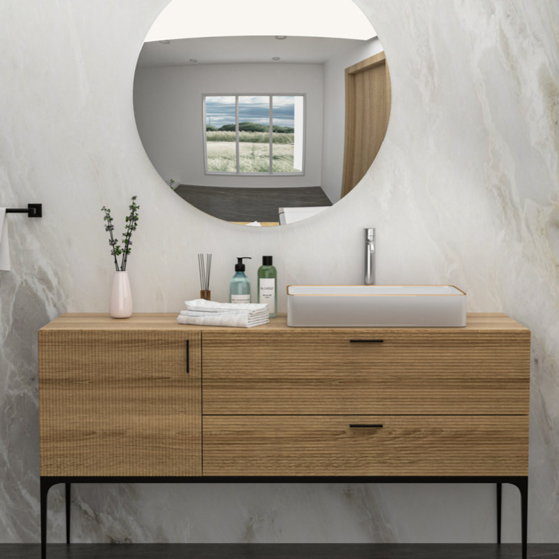 White Ceramic Rectangular Vessel Bathroom Sink, White/Gold