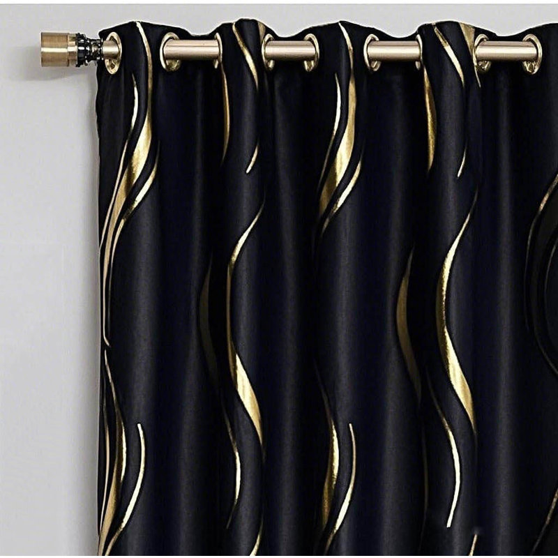 Blackout Curtain Pair, Black/Gold