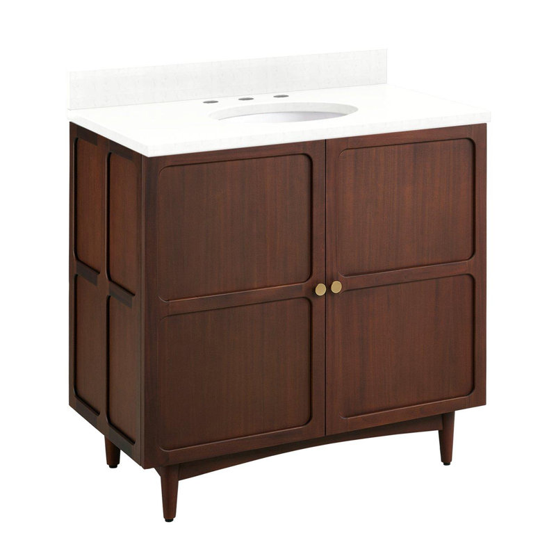 Delavan 30" Single Bathroom Vanity, Feathered White Quartz, 8" Widespread, Oval 
