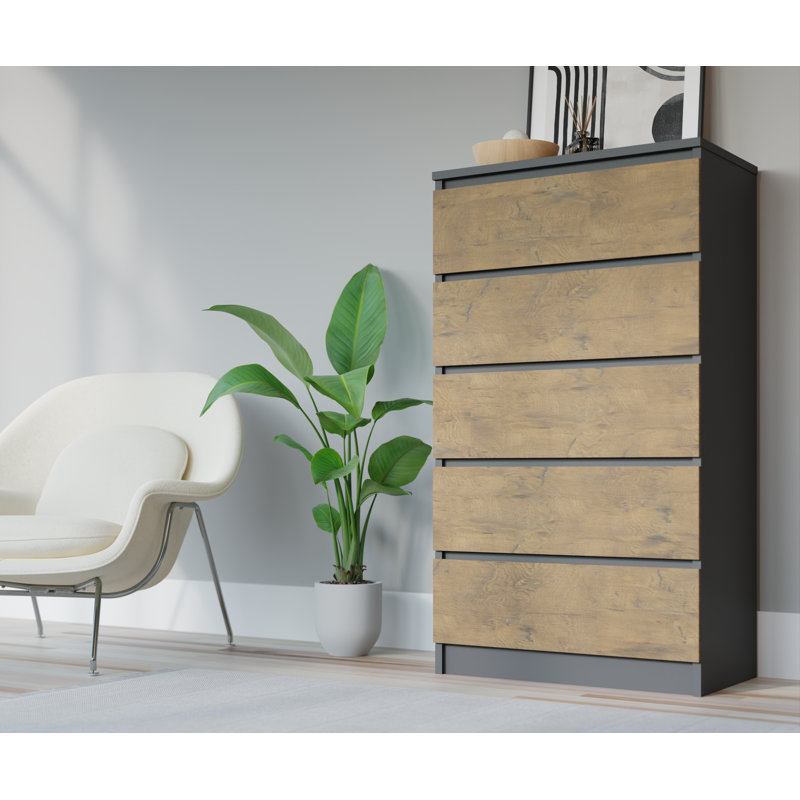 Demi 70cm W 5 - Drawer Chest of Drawers, Anthracite/Oak Lancelot