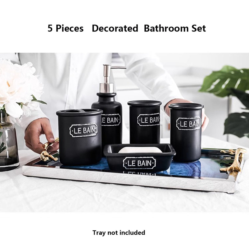 5 Pieces Bathroom Accessories Complete Set, Black
