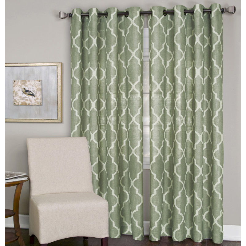 Panneau de rideau simple semi-diaphane à motif géométrique avec œillets, Vert viride, l 52 po x L 120 po