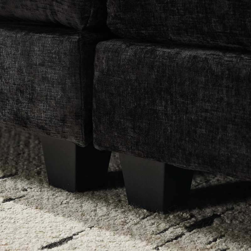 86.2'' W Double Layer Cushion  Chellie Loveseats With Two Ottoman, Black