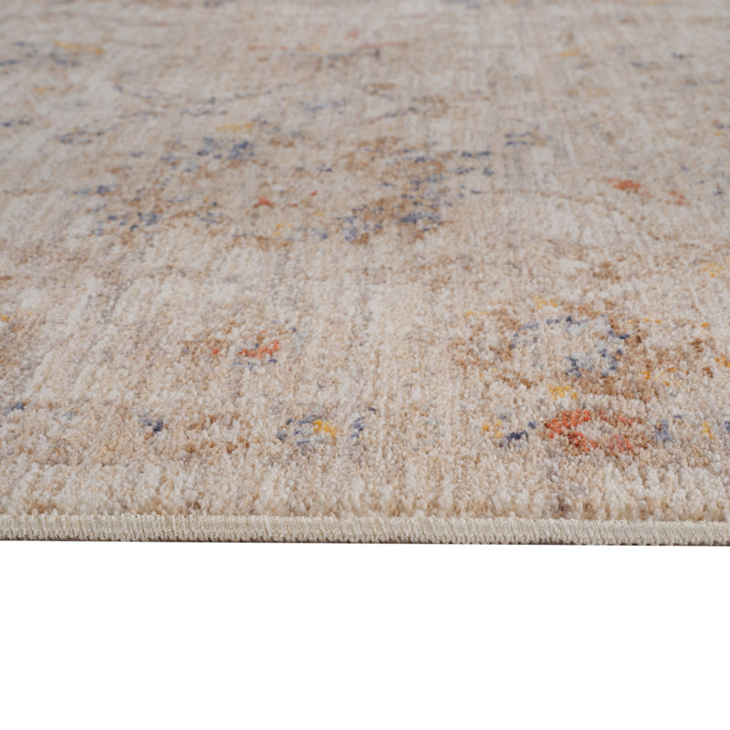 Tapis médaillon floral ivoire et brun 2 pi x 3 pi avec frange