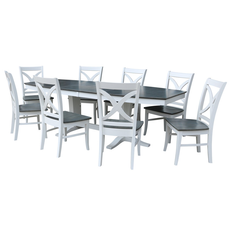  Halvorsen Solid Wood Butterfly Leaf Dining Set, 9 Pieces