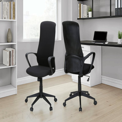 Black Fabric Black Metal Office Chair, Adjustable Height, Armrests, Swivel, Ergonomic Work, Contemporary Modern