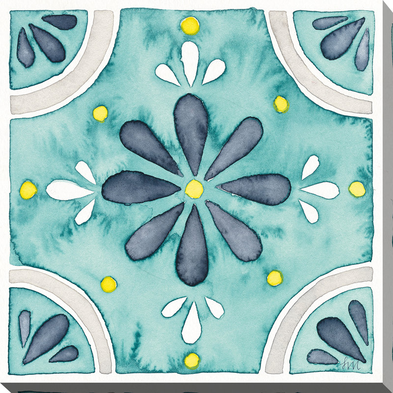 « jardin escapade tile i », reproduction de peinture à l’aquarelle sur toile encadrée, H 18 po x l 18 po x P 1 po
