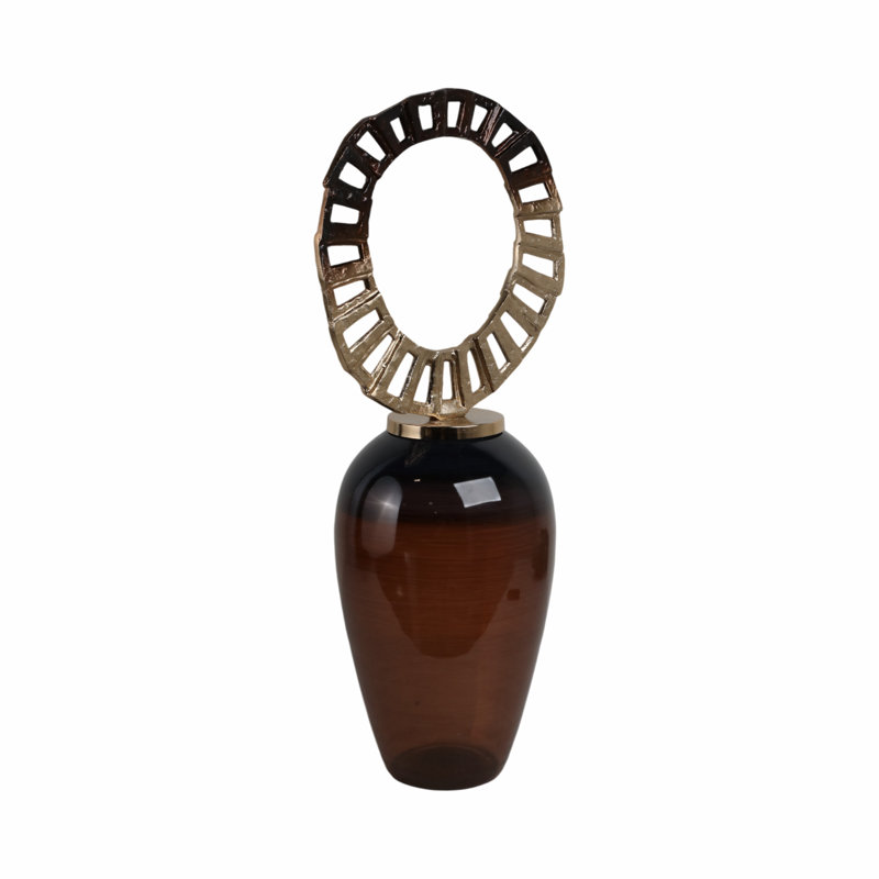 Pot décoratif en verre et en métal avec décor sculptural en aluminium, H 31 po x l 14 po x P 11 po