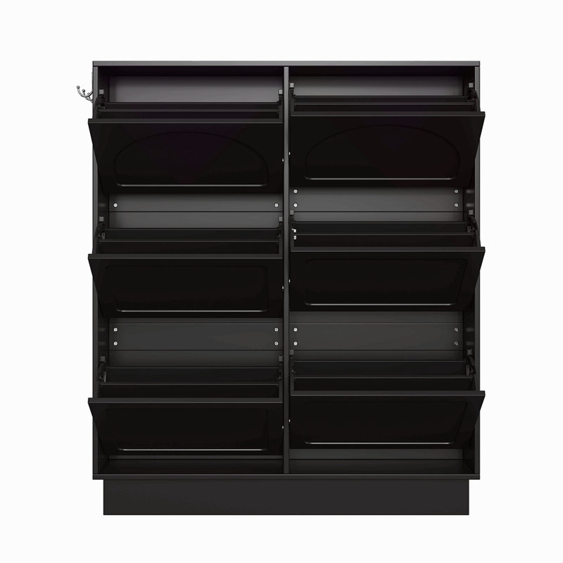 Range-chaussures moderne et élégant avec 6 tiroirs rabattables, conception compacte et élégante, rangement pour hall d'entrée de style crème avec tablette réglable, étagère à chaussures autoportante avec 3 crochets argentés