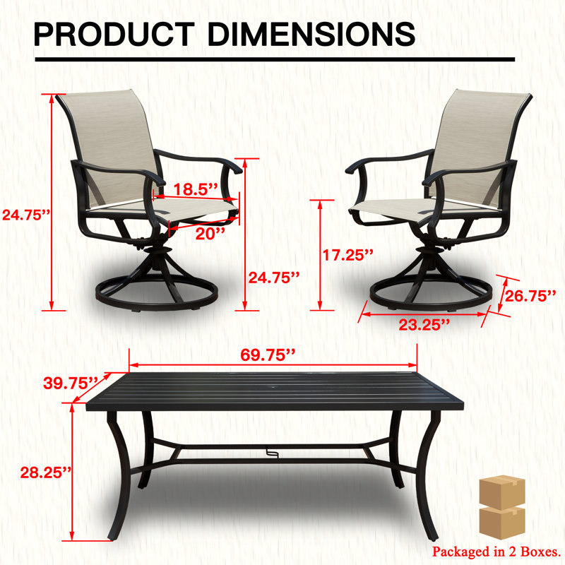Domi Rectangular 6 - Person 69'' L Metal Patio Outdoor Dining Set (Set of 7), Gray