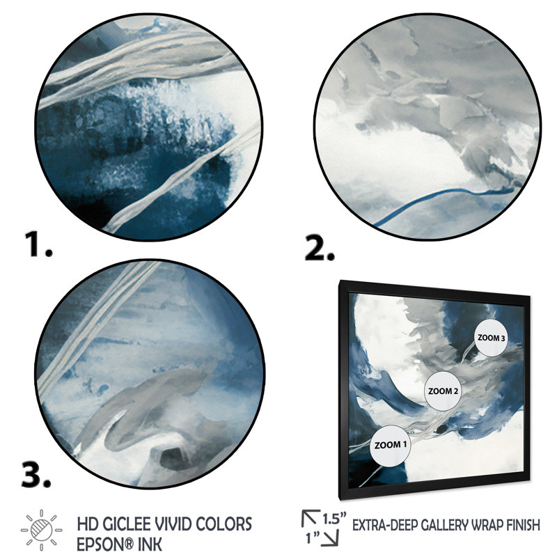 «Feeling Honolulu Blue X - Abstract», encre liquide, Impression noire sur toile encadrée, L 16 po x H 16 po