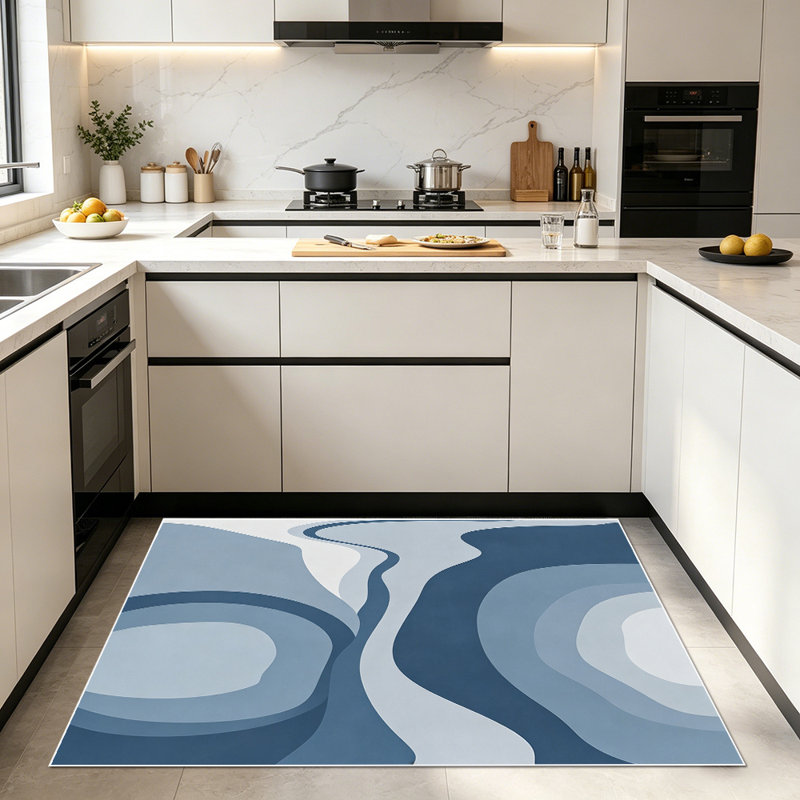 1PC blue wavy abstract geometric contour area rugs for Living Room, Soft and Comfortable, Suitable for all seasons, easy-to-maintain, machine washable Indoor floor mat, Under Table Farmhouse suitable for dining room, bedroom, entryway, home office,...