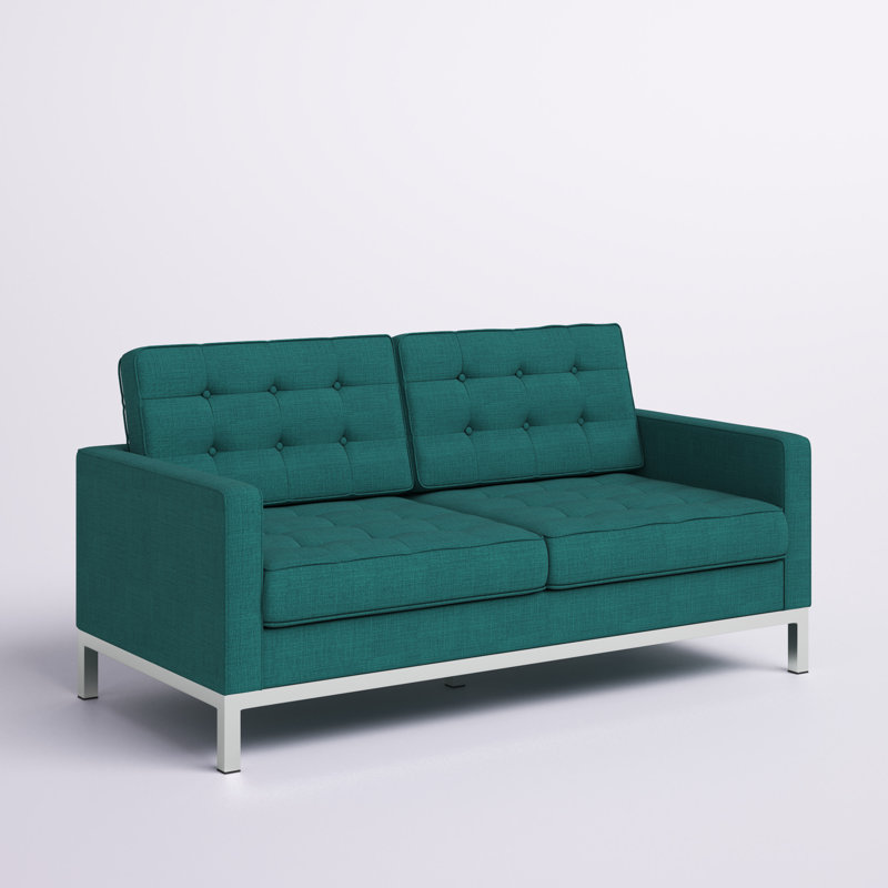 Loft Upholstered Fabric Loveseat, Teal Plainweave