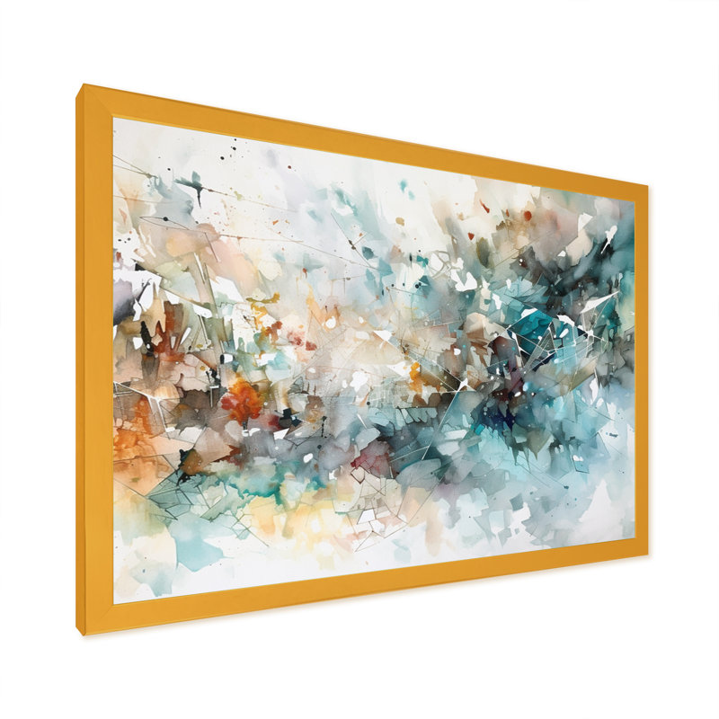 «Vibrant Paint Eruption V», art mural abstrait géométrique, Cadre photo unique, H 16 po x l 32 po, Doré