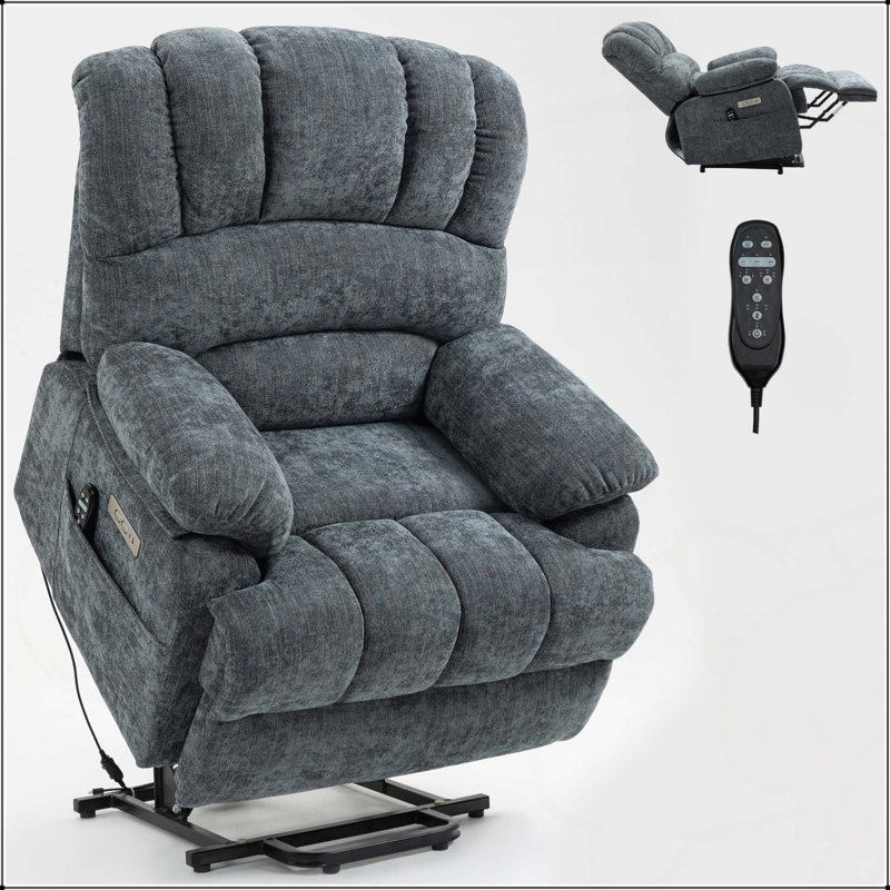 Comfortable and Functional Power Lift Recliner Chair with Massage and Heat, Blue Gray