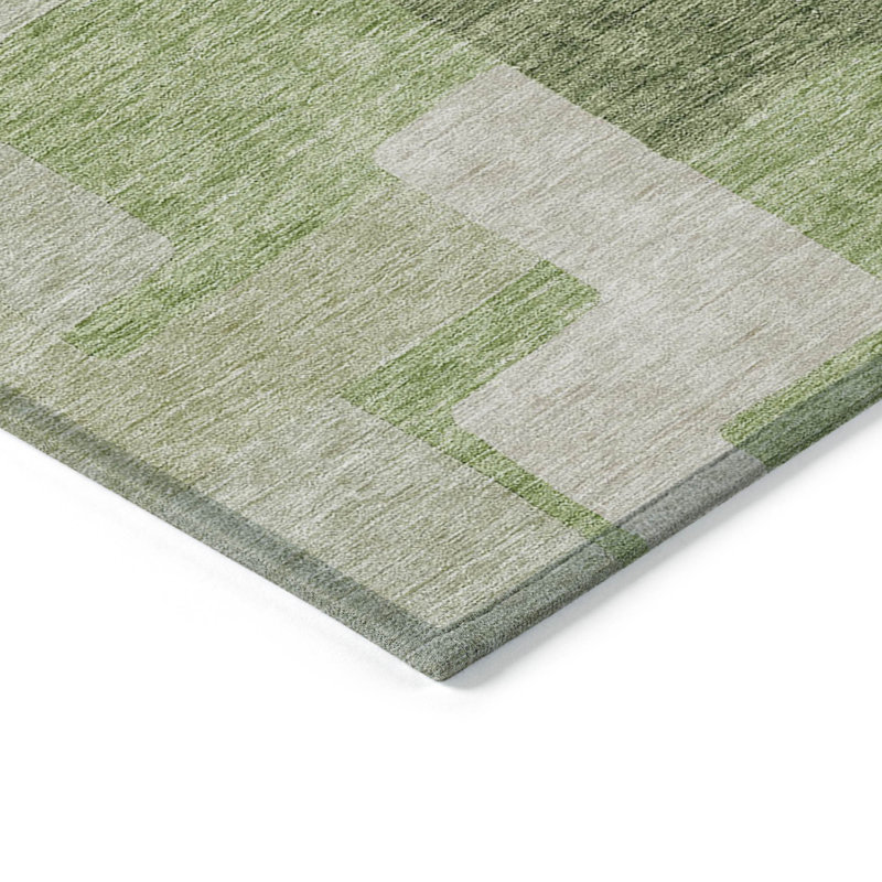 3' X 5' Green Sage And Beige Geometric Washable Indoor Outdoor Area Rug