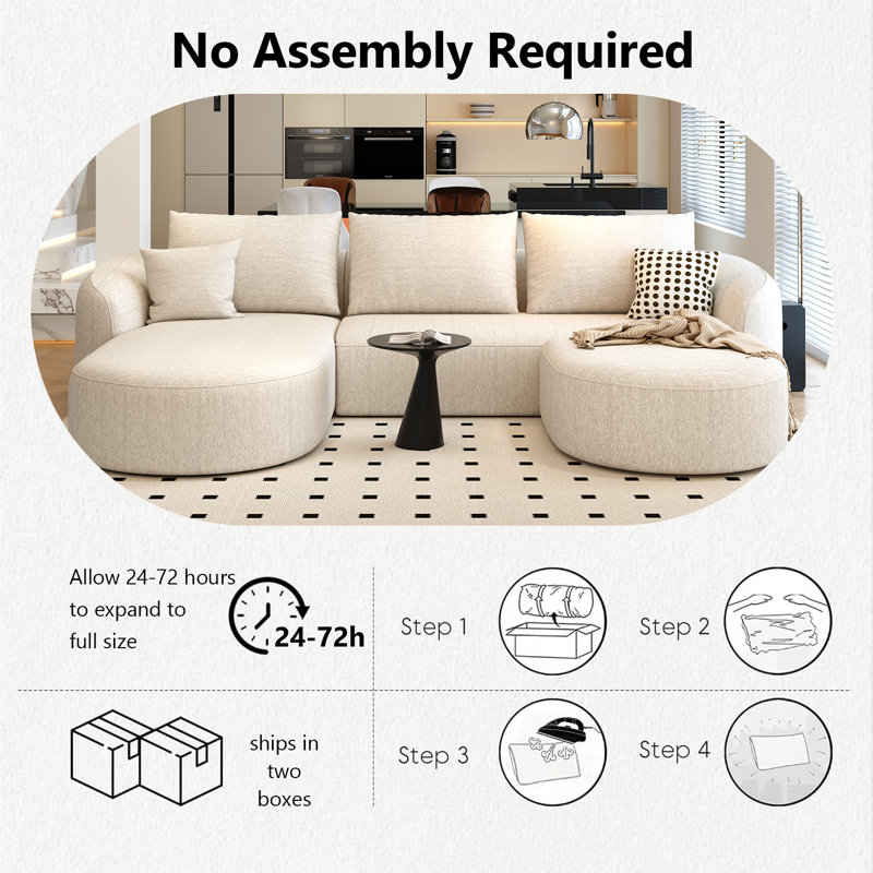 Ensemble de canapé modulaire Boneless, Blanc, H 33,86 po x l 111 po x P 72 po, Orienté à gauche (vu de face)