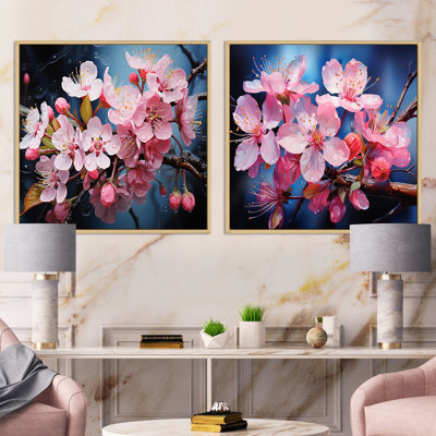 Pink Apple Blossom Monochromatic Elegance - Floral Square Collage Set Of 2