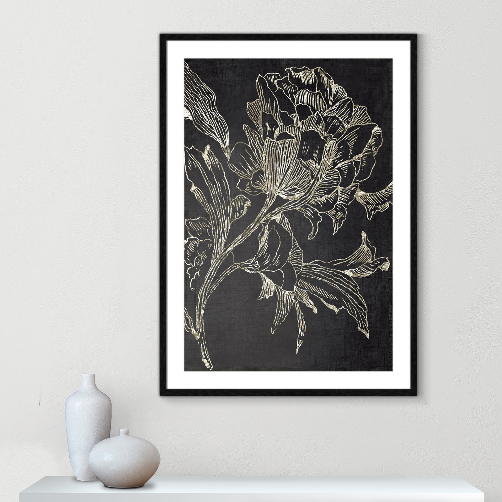 Golden Flower Folklore I by Asia Jensen - Picture Frame Graphic Art Print, Black Framed, 41.5" H x 29.5" W