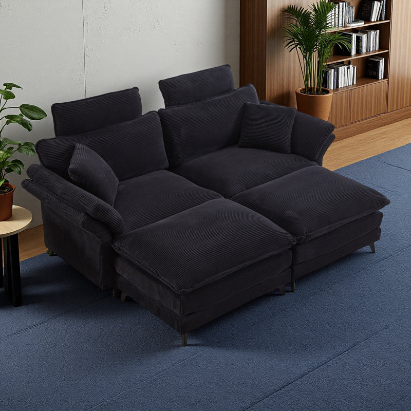 Canapé modulaire à assise profonde, canapé confortable avec repose-pieds Cloud, causeuse, canapé modulaire rembourré en velours côtelé 85,8 po pour salon, appartement et studio