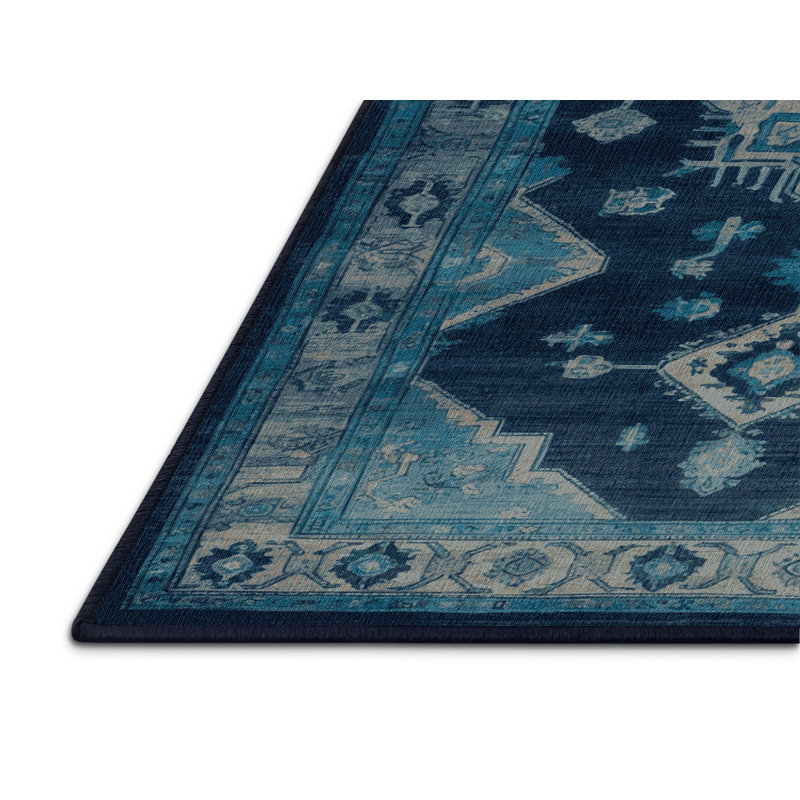 Tapis bleu lavé à la machine, Rectangle 5 pi x 7 pi