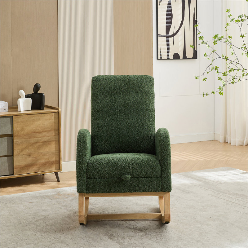 Lace Boucle Upholstered Rocking Chair with Retractable Footrest, Green