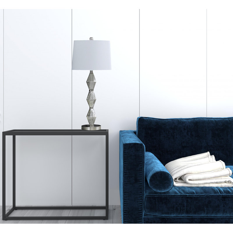 Lampe de table 29,5 "Moderne, Métal, Argent brossé, Lin lin