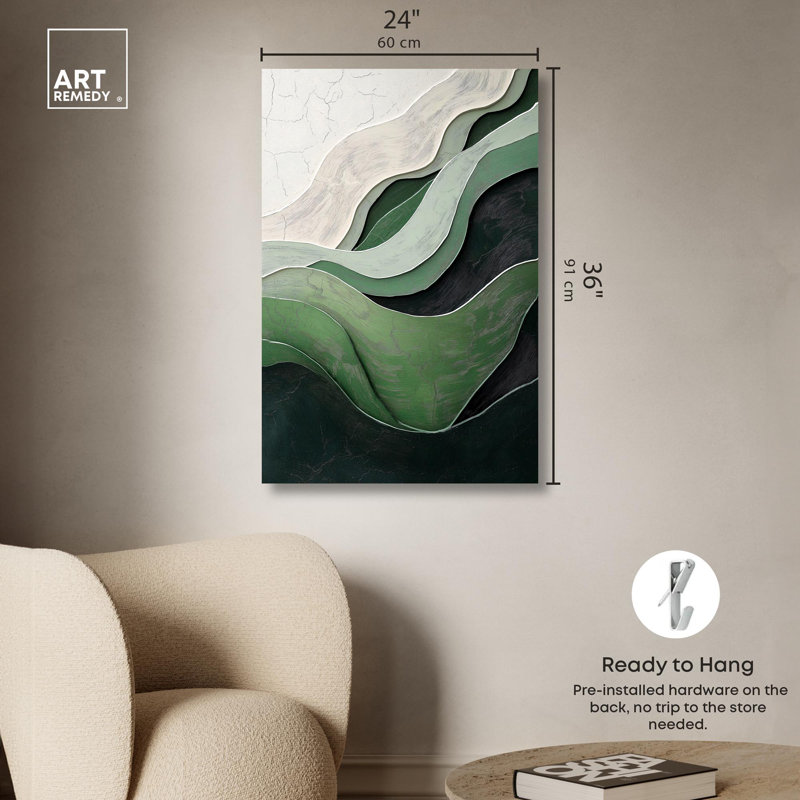 «Green Echoes I», art abstrait vert, H 36 po x l 24 po, Toile tendue
