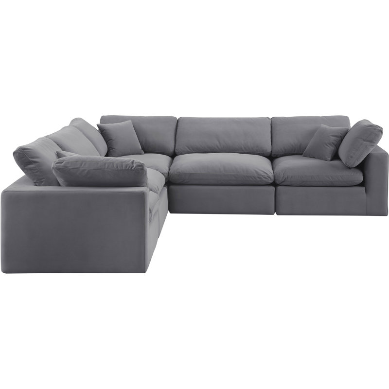 Isshak Velvet L-Shaped Sectional Reversible, Grey Velvet