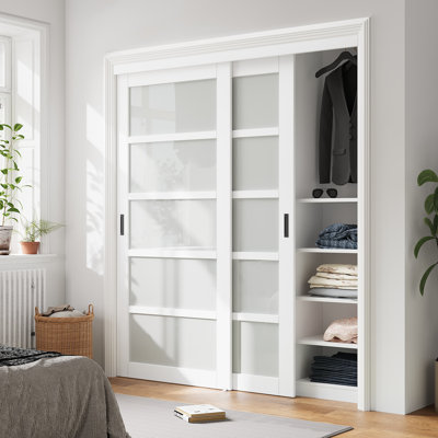 80" Height Forested Glass Sliding Closet Door Design for Closet Door Hardware kit including