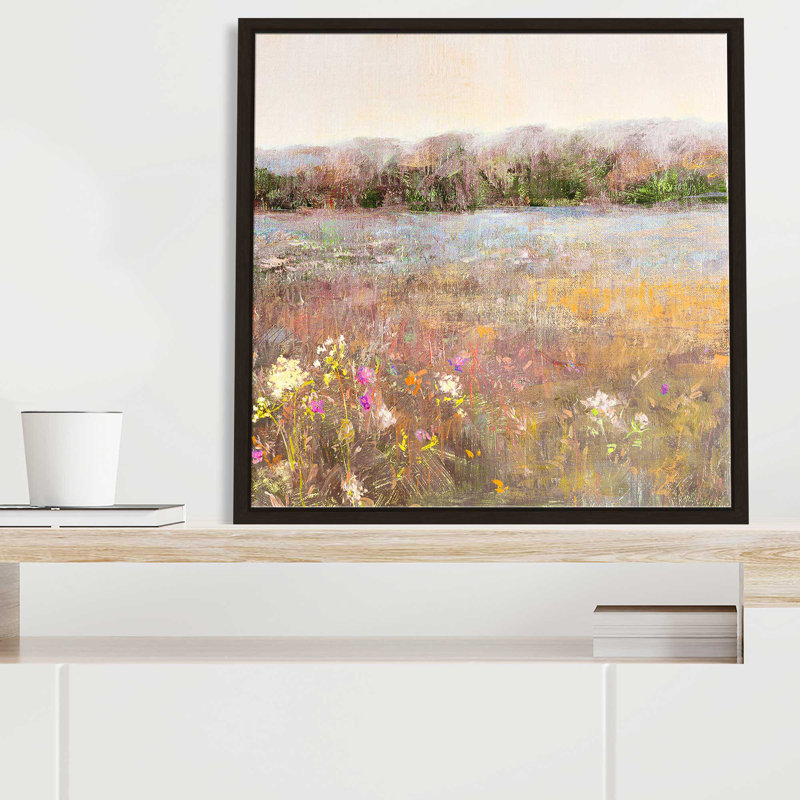 Meadow Moonrise par Katie Swatland - Peinture, L 21,5 po x H 21,5 po, Encadrement brun