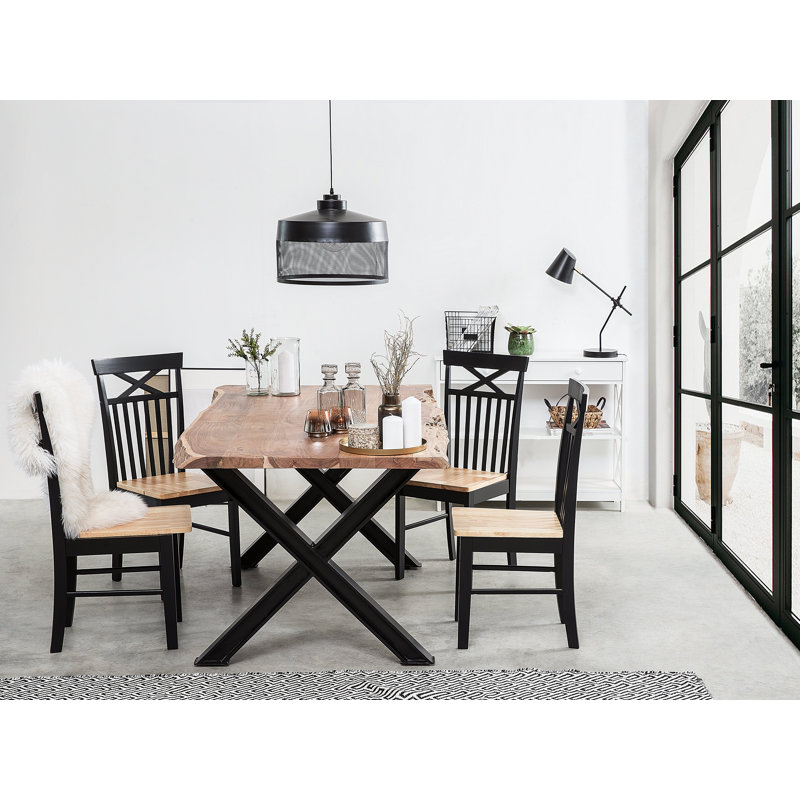 Carlita Acacia Solid Wood Top Metal Base Dining Table, H78 x L200 x W102cm