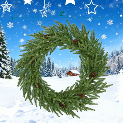 Couronne de Noël, pin artificiel Norfolk avec 88 branches réalistes et pommes de pin festives pour la porte