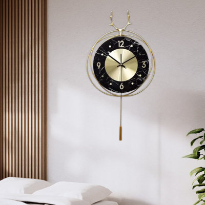 Vertical Gold And Black Silent Pendulum Wall Clock, 22" Modern Decorative Clock For Home, Office, Living Room, Bedroom
