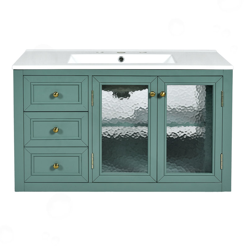 Meuble-lavabo flottant avec lavabo en céramique et 3 tiroirs