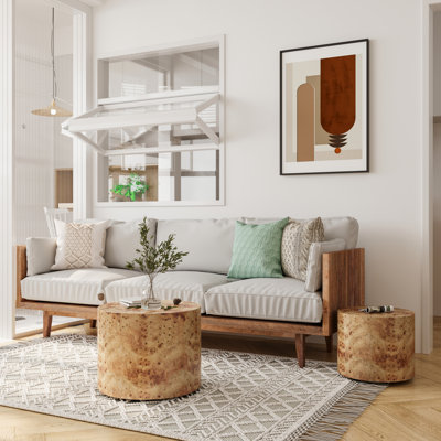 2-Piece Nesting Round Coffee Table Set Drum Accent Side Table