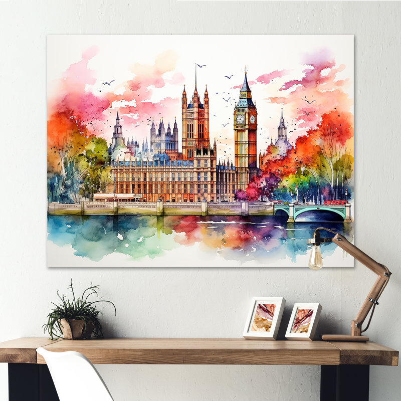 Big Ben London Skylines At Sunset II - City London Wall Ar, Toile tendue, H 16 po x l 32 po x P 1 po