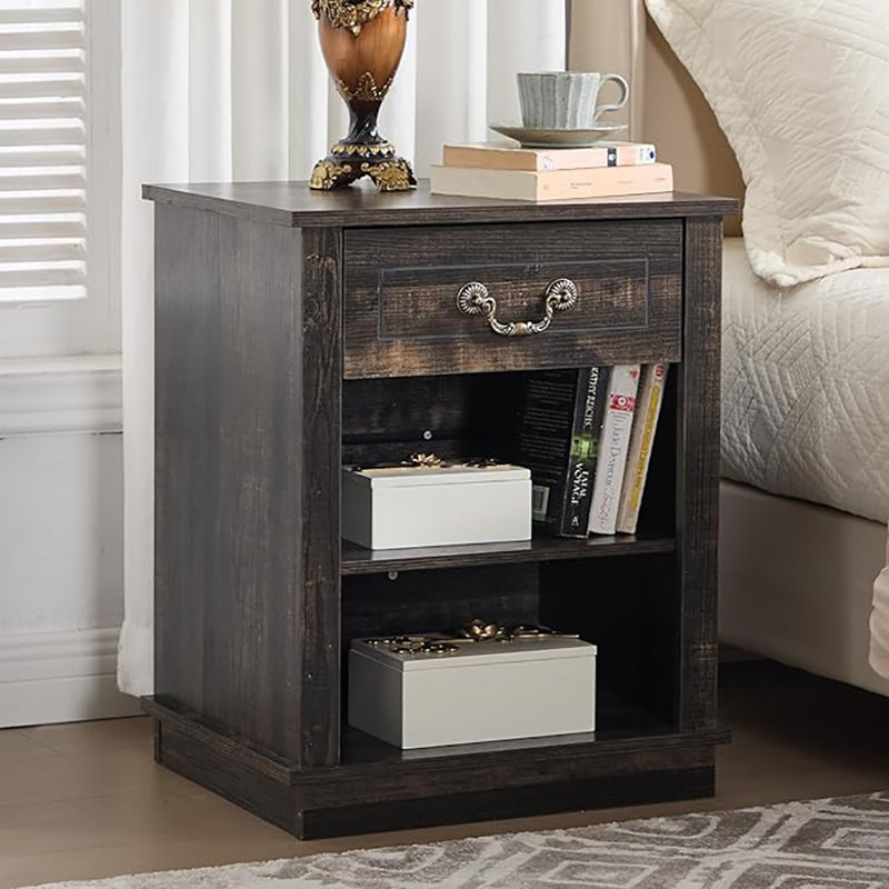 Table de chevet avec tiroir, commode de table de bout de 19 po et table de bout de chevet blanc rustique avec tablette réglable pour salon de chambre à coucher