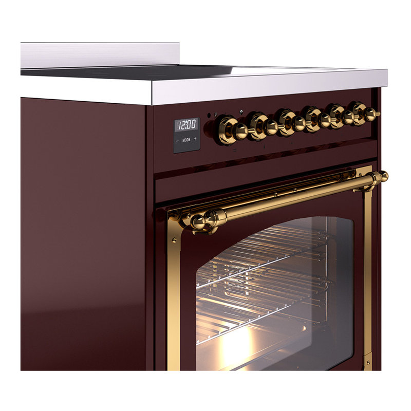 ILVE Nostalgie II Noblesse 30 in Induction Range, Burgundy/Brass